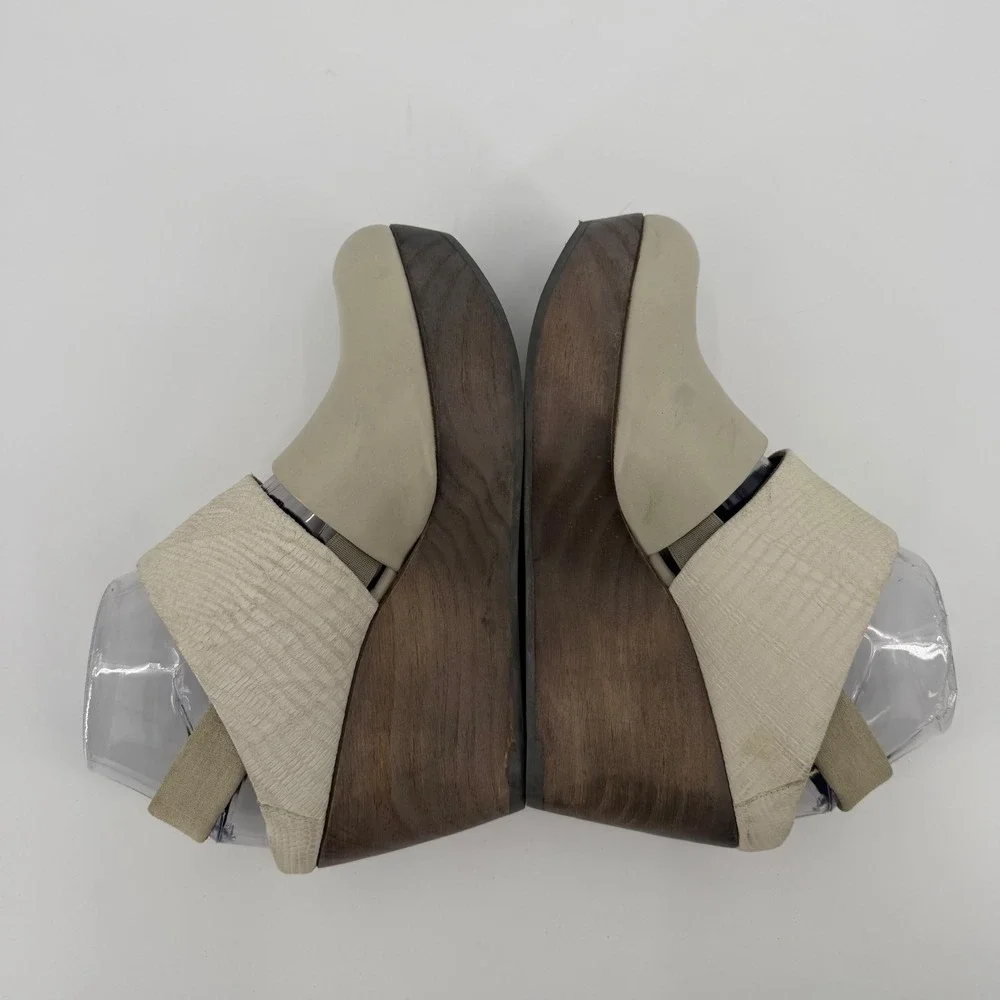 Coclico Cream Leather Wooden Platform Wedge Sandals Made in Spain Size 39
